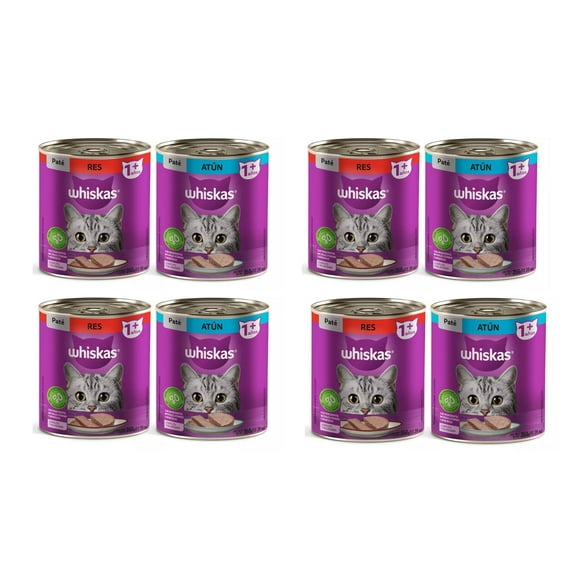 Paquete de 8 latas whiskas pate res y atun humedo 350 gr
