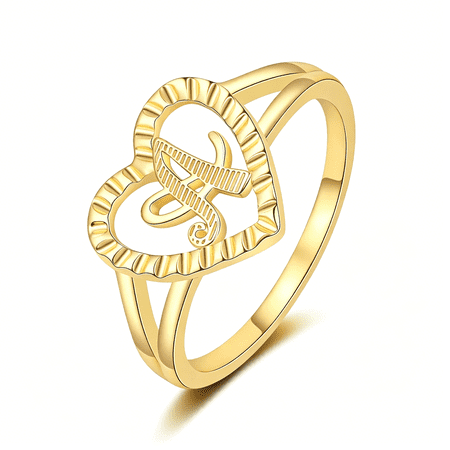 DESIGNICE Gold Initial Rings for Women Non Tarnish 14K Gold Plated Vintage Heart Thumb Rings Personalized Carved Letter Statement Stackable Rings Size 6-10 Jewelry Gifts