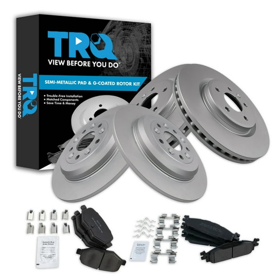 TRQ Front and Rear Brake Pad & Rotor Kit Brake Pads Brake Rotor Semi-Metallic Premium G-Coated Fits Select 2011-2019 Ford Explorer 2009-2019 Flex 2010-2019 Taurus 2009-2012 Lincoln MKS MKT