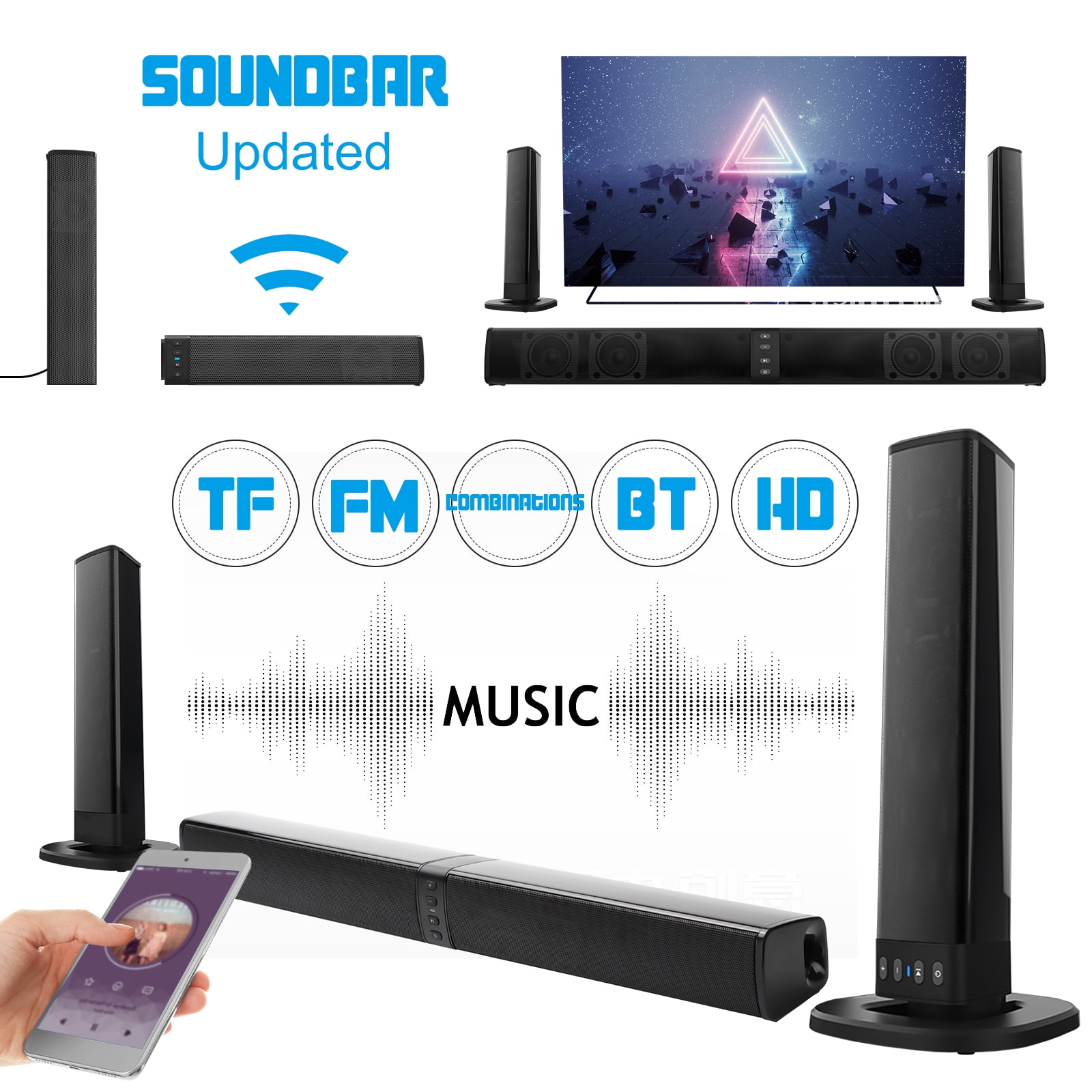 Soundbar, EEEkit Detachable Sound Bar Stereo Deep Bass Wireless Speaker