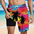 thumbnail image 2 of Palm Tree Prints Swim Trunks with Compression Liner Tropical Beach Quick Dry Beach Shorts with Pockets & Lining, 2 of 6