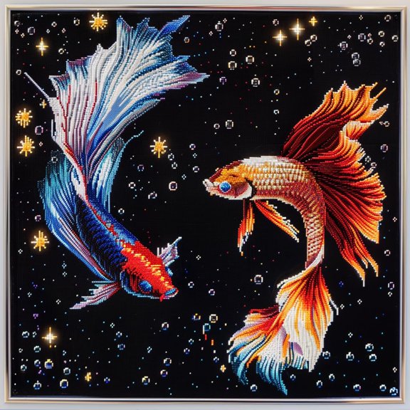 Two Beautiful Colorful Fighting Fish DIY 11CT Stamped Cross Stitch Kits for Beginners Easy Needlepoint Embroidery Counted Cross Stitch Art Craft for Wall Decoration 14x14inch(3)