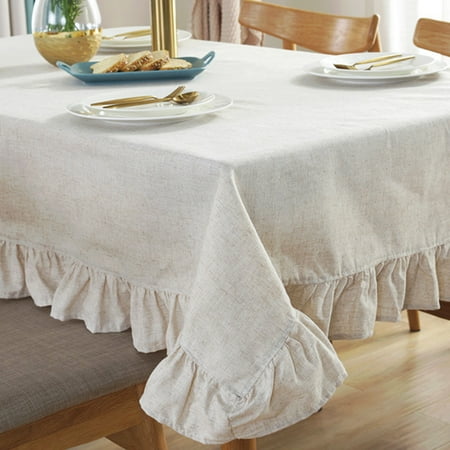 

Lieonvis Vintage Ruffle Trim Tablecloth Cotton Linen Ruffle Trim Table Cover Washable Table Cloth Decoration for Home Kitchen Farmhouse Wedding Party Tabletop Dinning