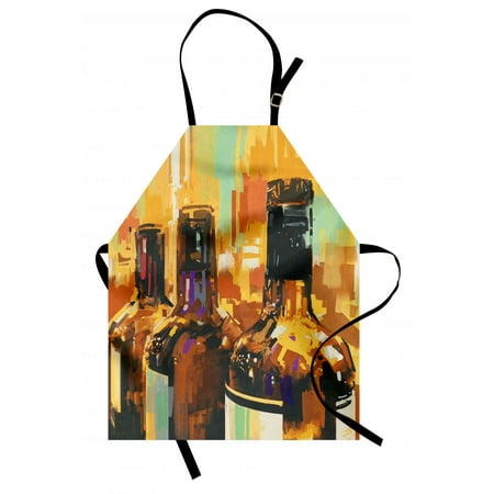 Bottle Apron (Wine Apron Colorful Painting Style Bottles of Wine with Vivid Bruststrokes Beverage Artwork Print, Unisex Kitchen Bib Apron with Adjustable Neck for Cooking Baking Gardening, Multicolor, by)