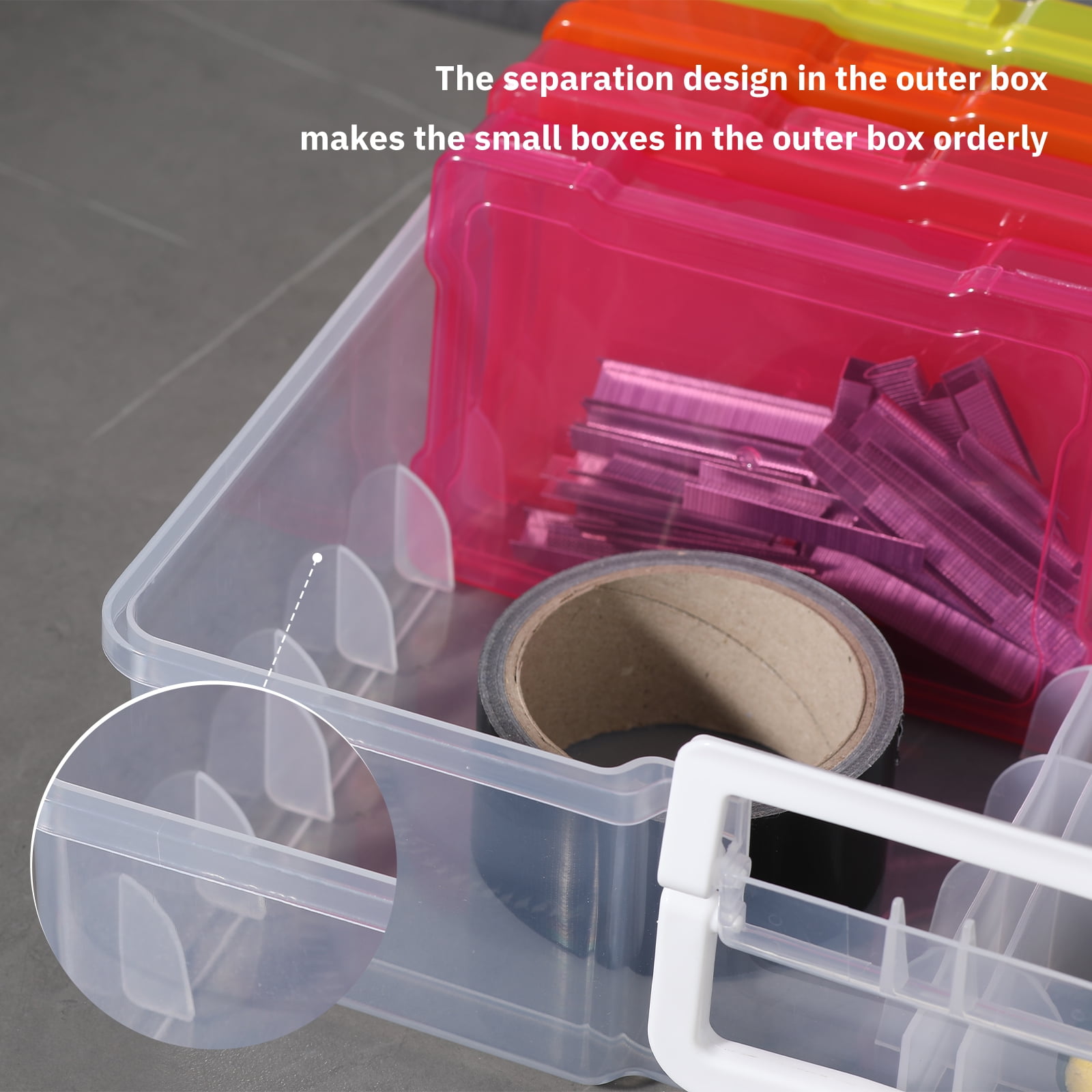Novelinks Transparent 4" x 6" Photo Cases and Clear Craft Keeper with Handle - 16 Inner Cases Plastic Storage Container Box (Multi-colored)