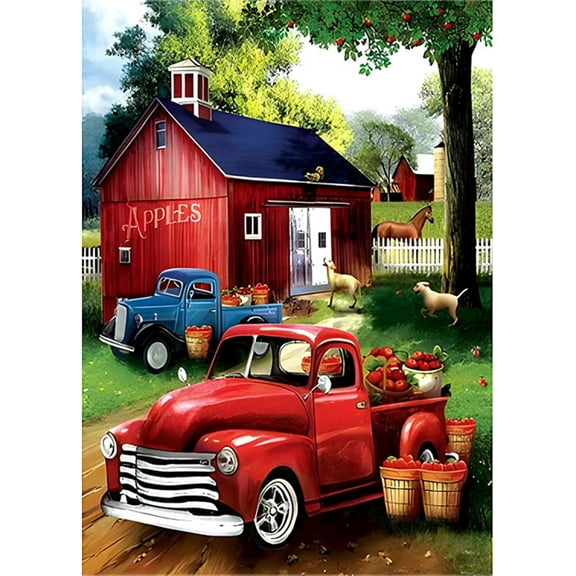 5D DIY Diamond Painting Set "Red Truck" Round Diamond Art Crafts for Adults, Suitable for Wall Decoration, Bedroom and Home Decoration