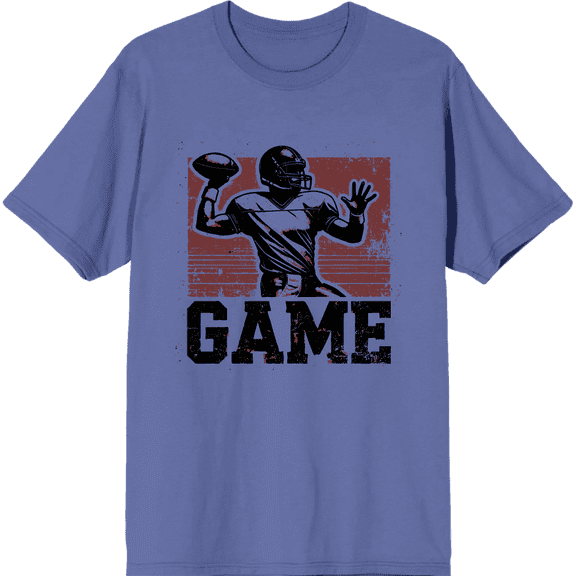 "Game" Sports Football Adult Blue Crew Neck Short Sleeve Tee-Medium