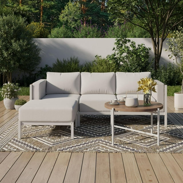 HOMETRENDS Westmont 4-Piece Steel Outdoor Sectional Set with Cushions & Covers, White