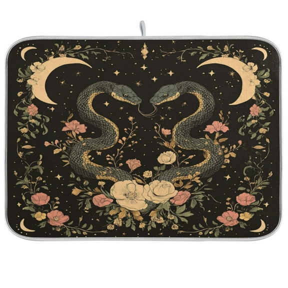 qxltty Snakes Entwining Vines Kitchen Drying Mat Extremely Absorbent Microfiber Dish Mats for Plates Cutlery Pots and Pans 16×18in