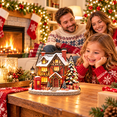 thumbnail image 4 of Christmas Village Decor, Wooden Alpine Village House Tabletop House with Soft Light for Mantel Shelf Desk and Table, 4.72 x 4.33 x 0.79 in, 4 of 6