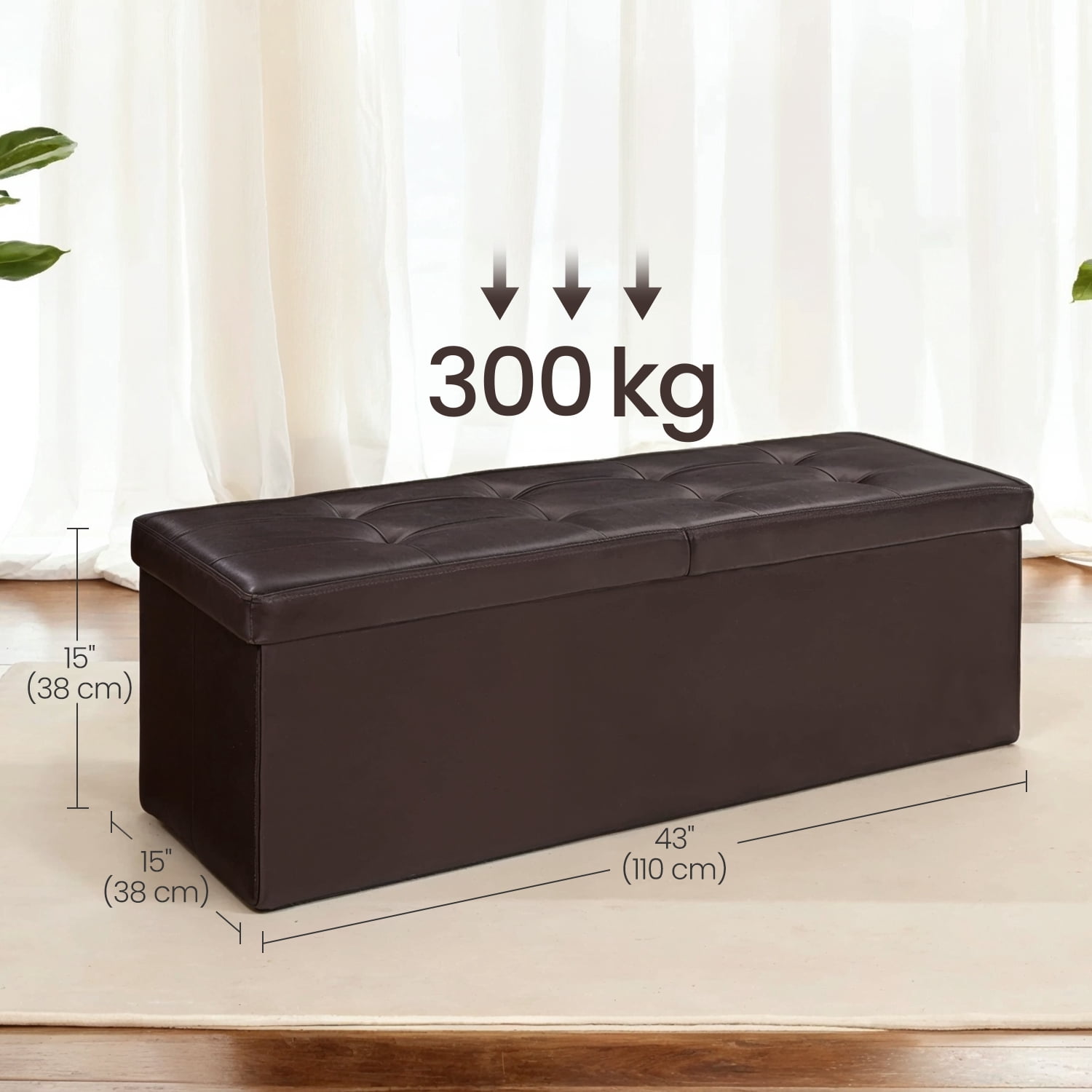 LEDREM Foding Storage Ottoman Bench, 43" Ottoman with Storage, 660lb Capacity, Footrest & Footstool, for Bedroom Living Room, Brown
