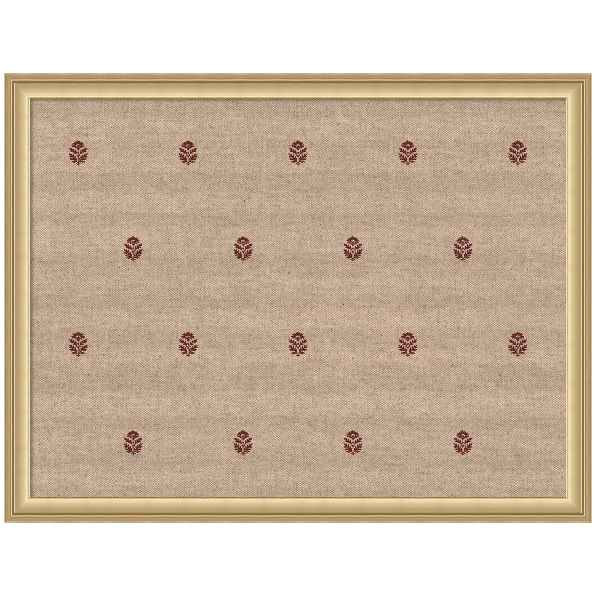Kate and Laurel Framed Fabric Pinboard 26 x 20, Red Botanical Block Print Printed Linen Classic Bulletin Board for Use as a Vision Board or Wall Organization, Florence Gold Frame