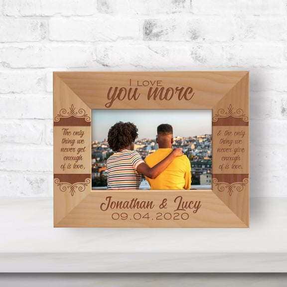 I Love You More Personalized Wooden Frame-5" x 3 1/2" Brown Horizontal