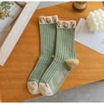 thumbnail image 2 of VISALY Retro Flower Cotton Socks Cute Floral Crew Socks for Women Teen Girls Women's Medium Tube Socks Vintage Flower Cotton Socks(1Pc) Ankle Casual Sock,Breathable Mid Tube Socks Green A, 2 of 3
