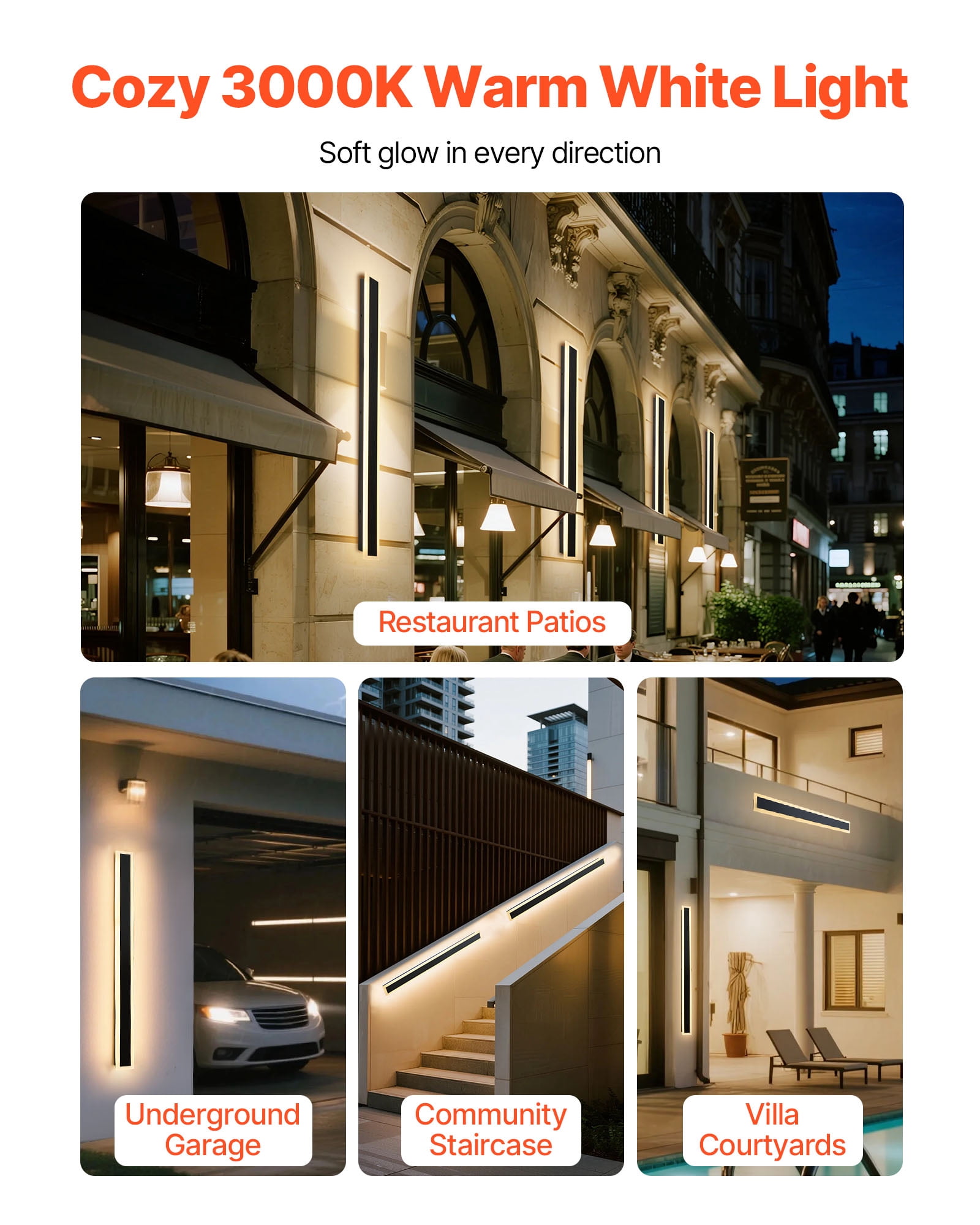 VEVOR Outdoor Wall Lights, 2 Pack, 39.4 Inch Long Strip Modern Exterior Wall Sconce Light Fixtures, 3000K Warm White, IP65 Waterproof Anti-Rust Outside Wall Mount Lighting, for House, Porch, Garage
