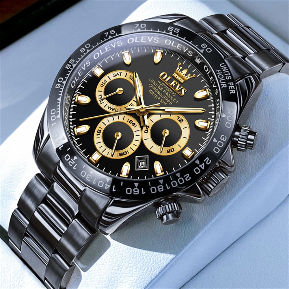 OLEVS Automatic Watches for Men Self Winding Chronograph Mechanical Luxury Dress Stainless Steel Calendar Date Waterproof Luminous Mens Wrist Watches Gift Reloj Para Hombre Gold/Black/Blue/Green Dial