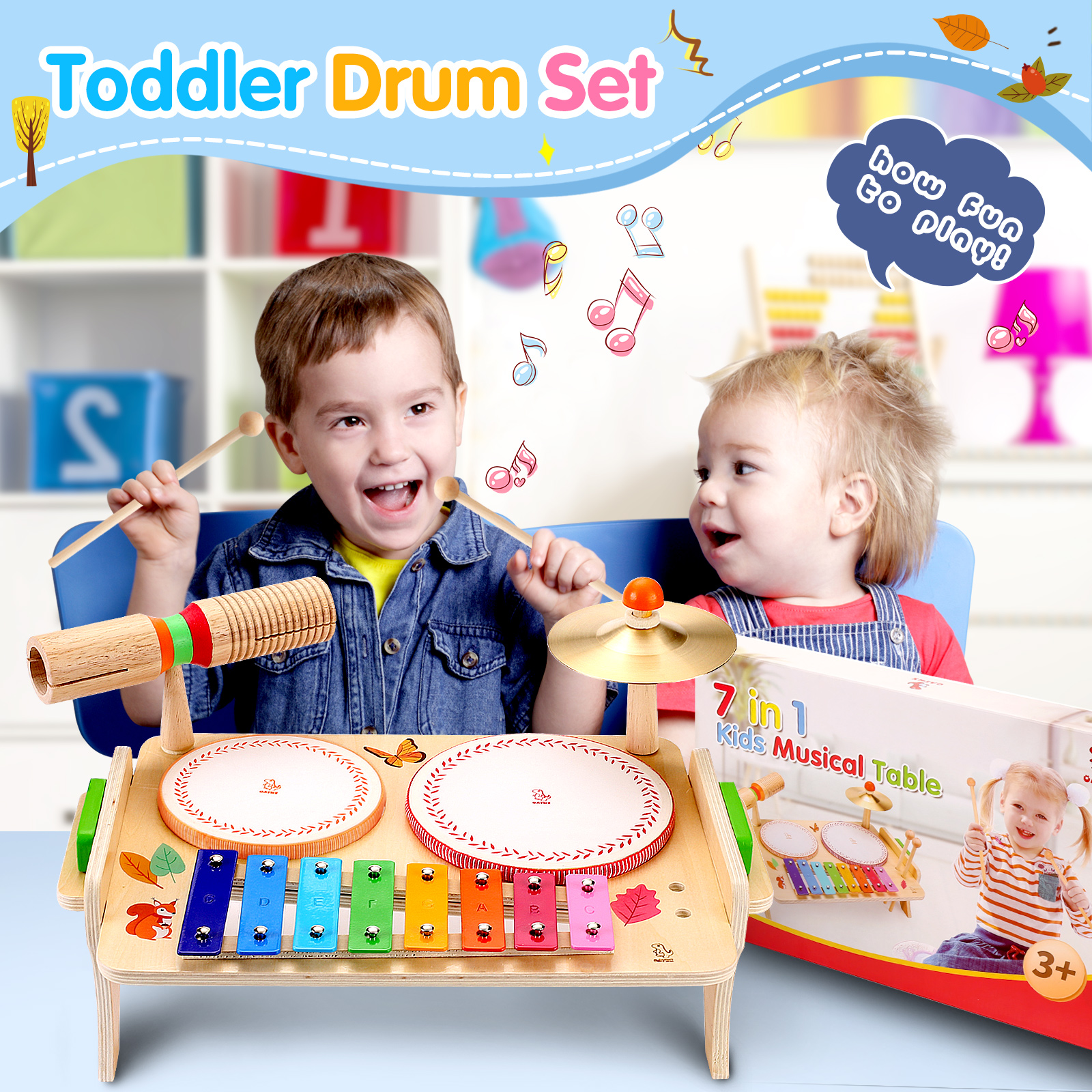 OATHX Kids Drum Set, Toddler Musical Instruments Music Toys, 7 in 1 ...