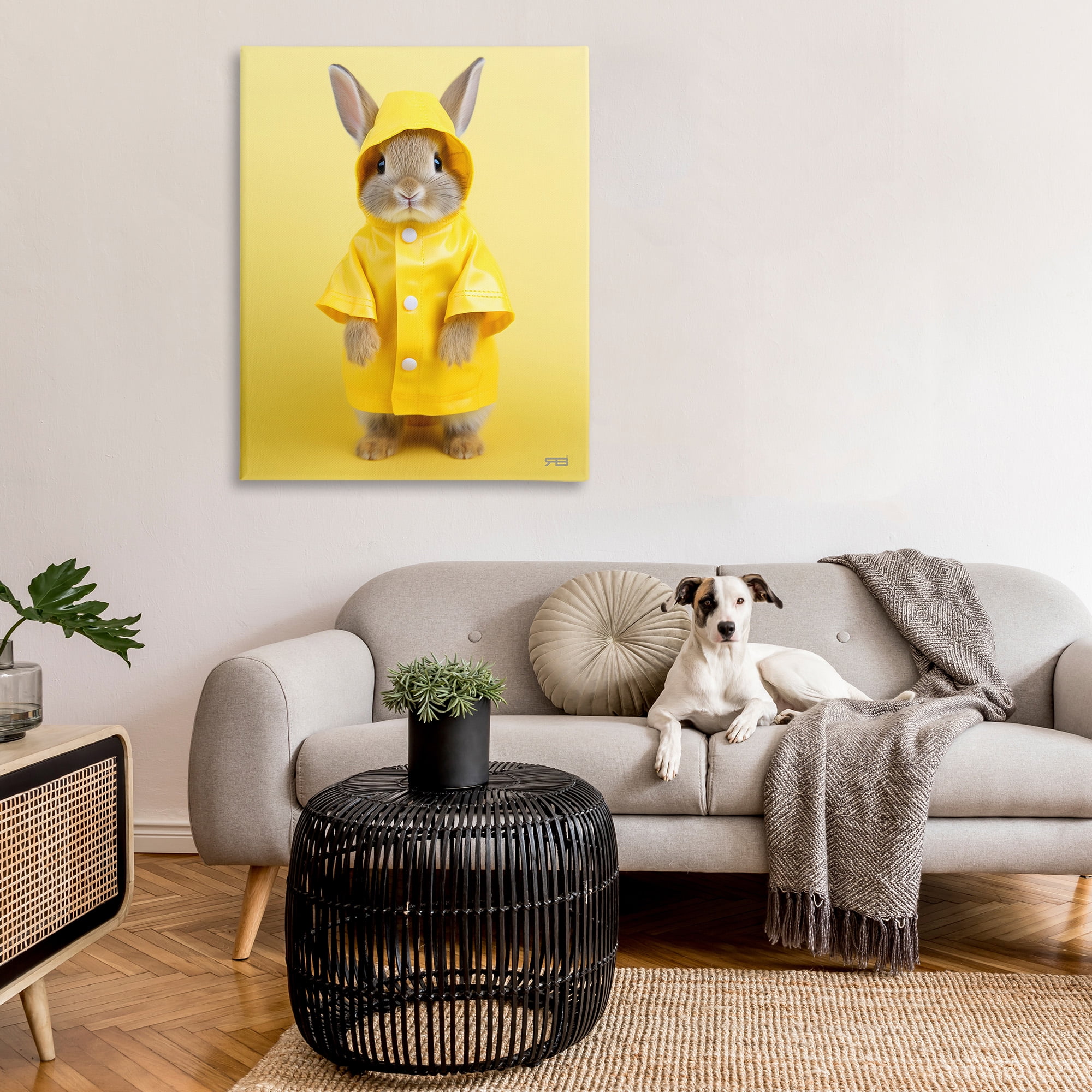 Stupell Industries Rabbit in Rain Coat Animals & Insects Painting Gallery Wrapped Canvas Art Print Wall Art, 36 x 48