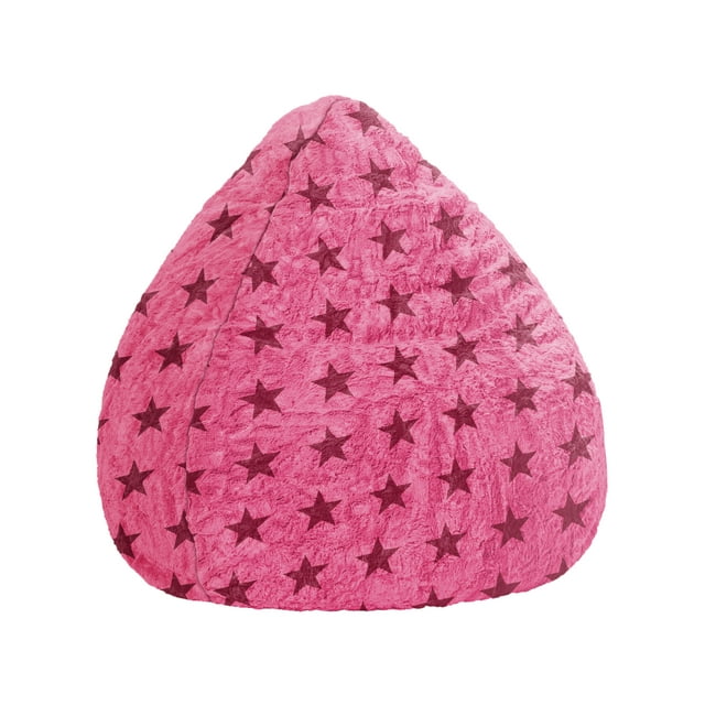 Gouchee Home Fluffy Stars Pink Faux Fur Bean Bag Chair – Soft Polyester with Polystyrene Bead Filling, Suitable for Adults and Teens, Lightweight & Cozy Seating for Bedroom, Living Room or Playroom