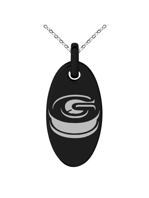 Stainless Steel Letter G Initial 3D Monogram Engraved Small Oval Charm Pendant Necklace