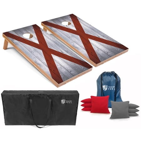 Tailgating Pros Regulation Cornhole Boards Flag Set - Includes 8 Bean Bags  Carrying Cases  and 4 x2  Corn Hole Toss Game - Optional LED Lights