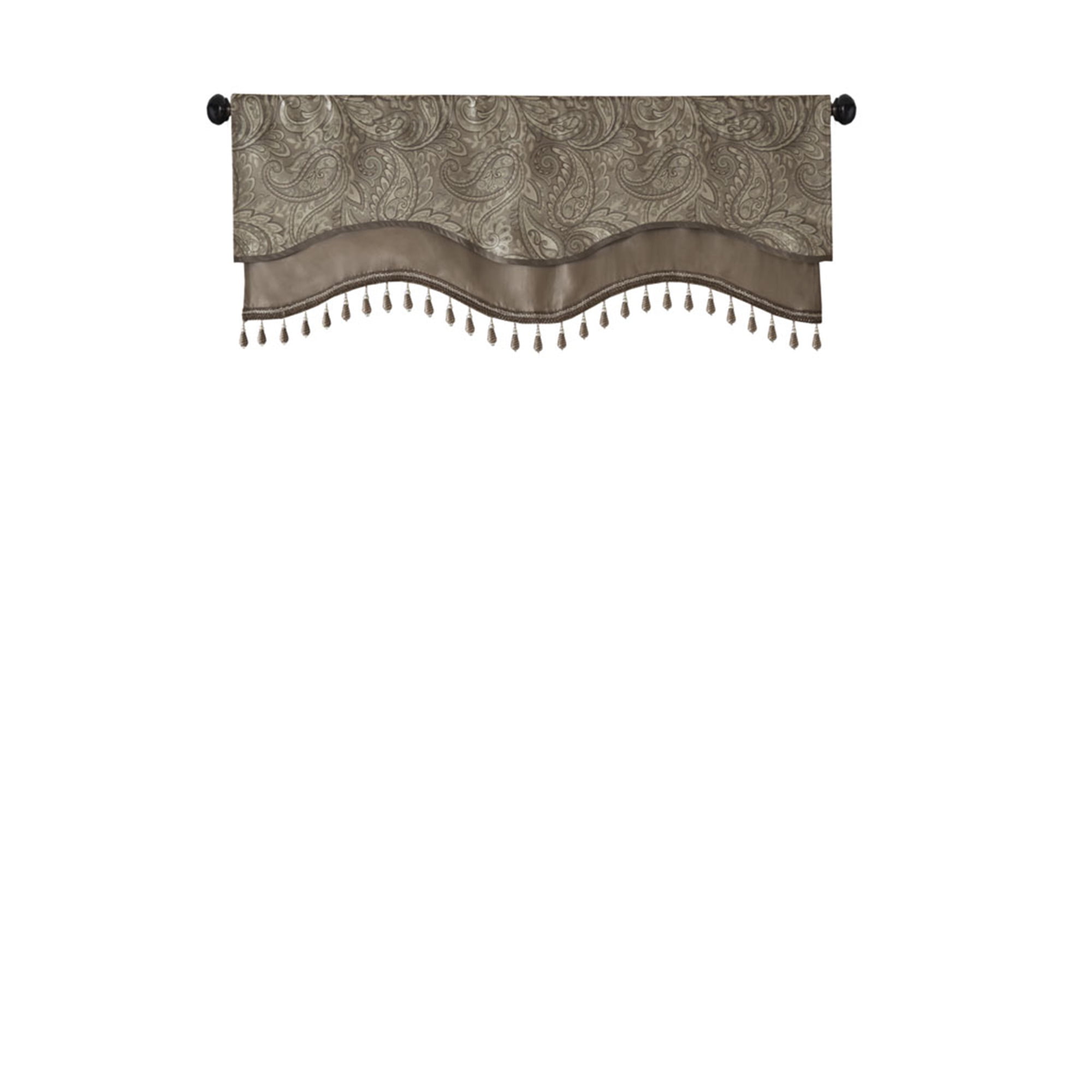 MAYEERTY 50x18" Jacquard Rod Pocket Valance - With Beads, Blue/Brown
