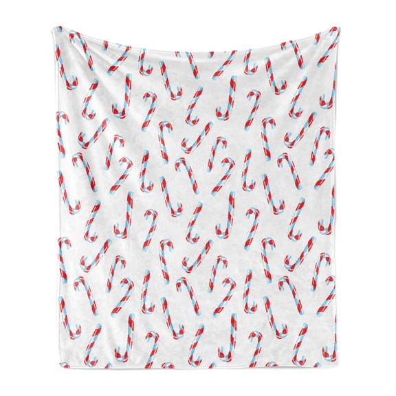 Candy Cane Soft Flannel Fleece Blanket, Aquarelle Style Sweets Traditional Christmas Festivity Winter Celebrations, Cozy Plush for Indoor and Outdoor Use, 50" x 70", White Aqua Red, by Ambesonne