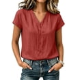 thumbnail image 6 of cocolona Summer Linen Tops for Women V Neck Short Sleeve Button Shirts Dressy Casual Loose Blouses, 6 of 6