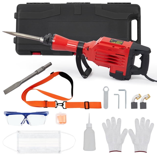 2200W Demolition Jack Hammer 1400 BPM Jack Hammer Concrete Breaker Tool Kit, 2pcs Chisels Bit Set W/Case, Noise-Canceling Earplug, Shoulder Strap