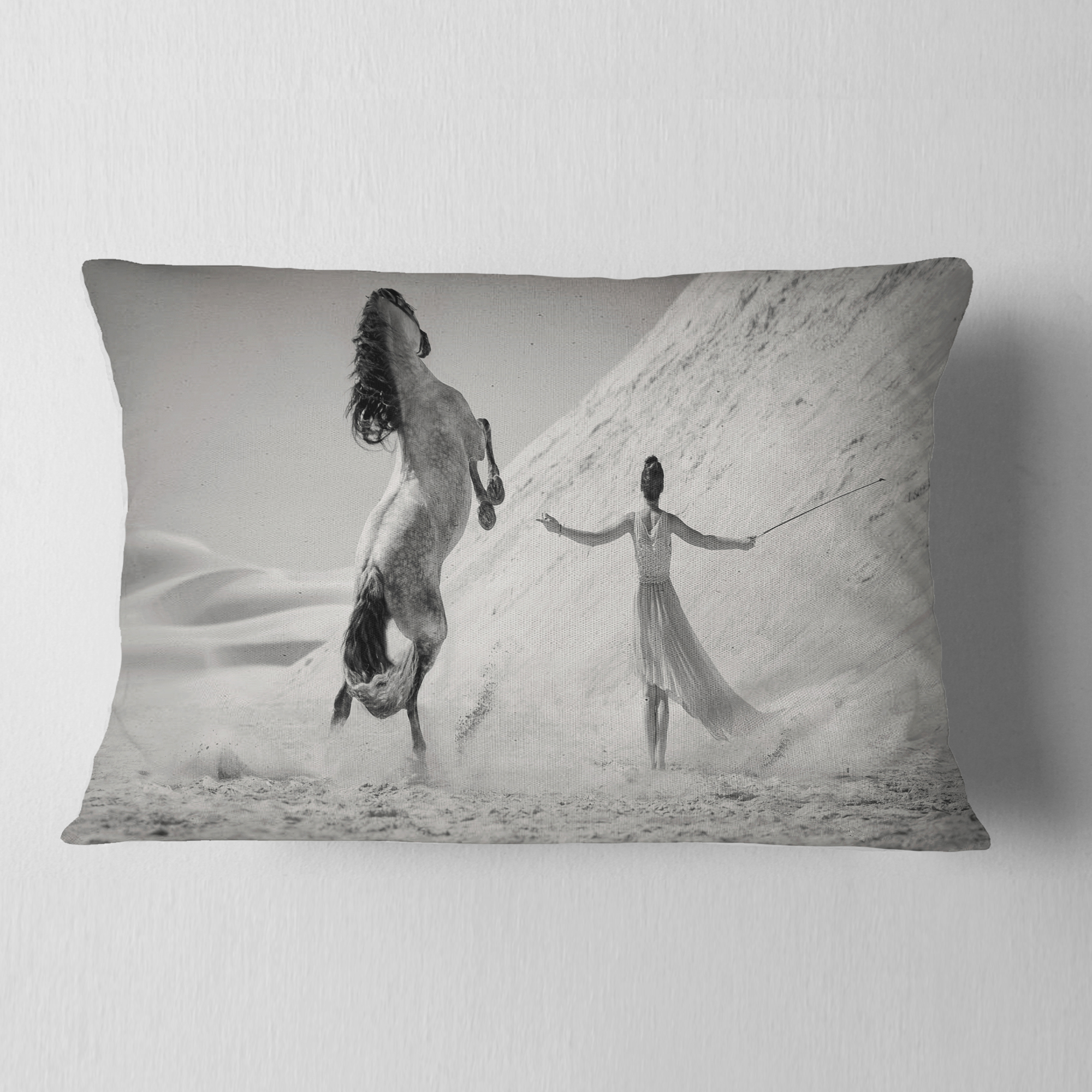 Designart Woman with Majestic Horse - Animal Throw Pillow - 12x20