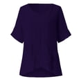 thumbnail image 4 of Fesfesfes Womens Shirt Fashion Women Casual Short Sleeve V-Neck Cotton Irregular Tops Blouse Tshirts Shirts for Women L(US:8), 4 of 6