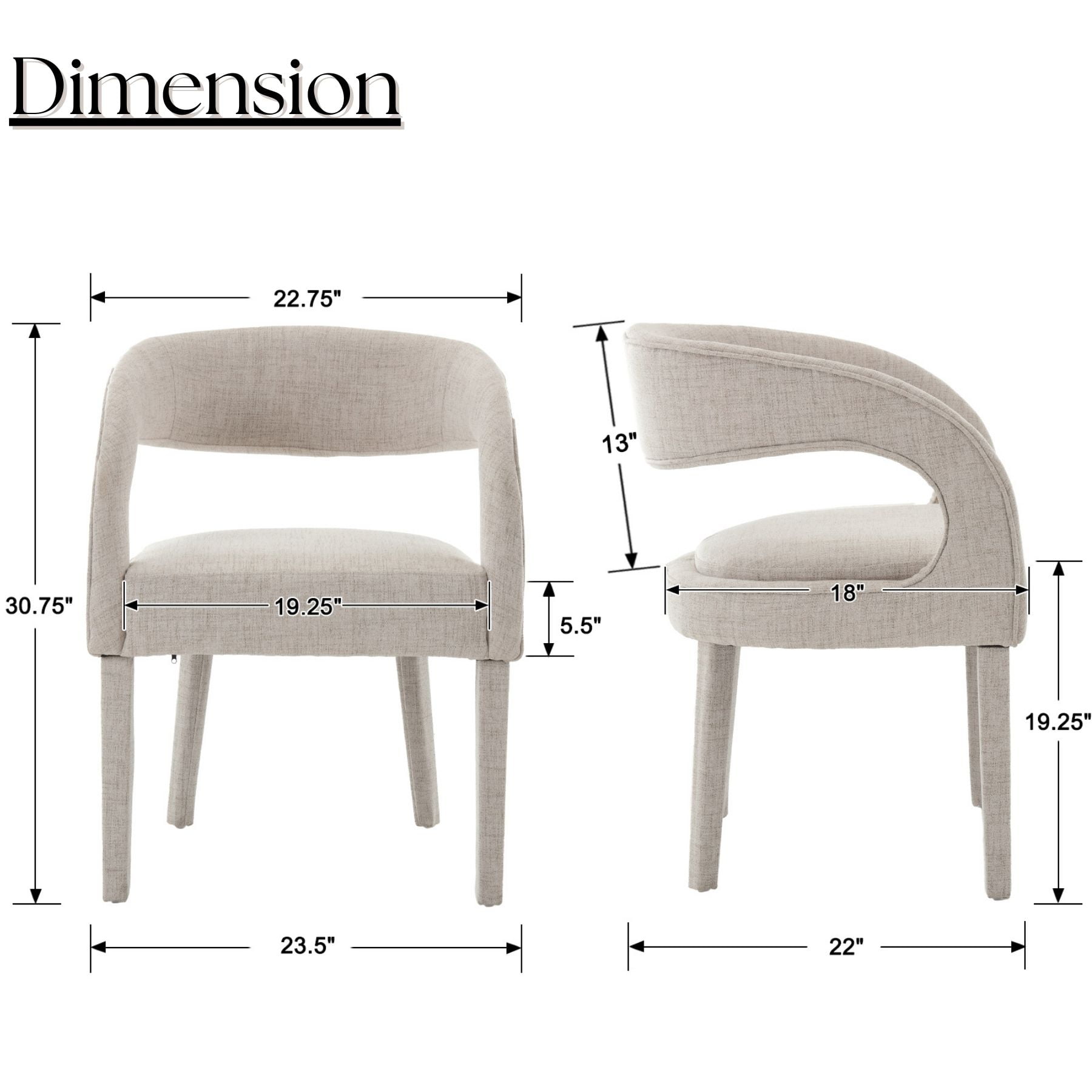 Dayalane Modern Upholstered Dining Chairs Set of 4, Linen Barrel Accent Chairs with Open Back and Arms, Comfy Kitchen & Dining Room Chairs with Wood Legs for Living Room/Bedroom,Beige