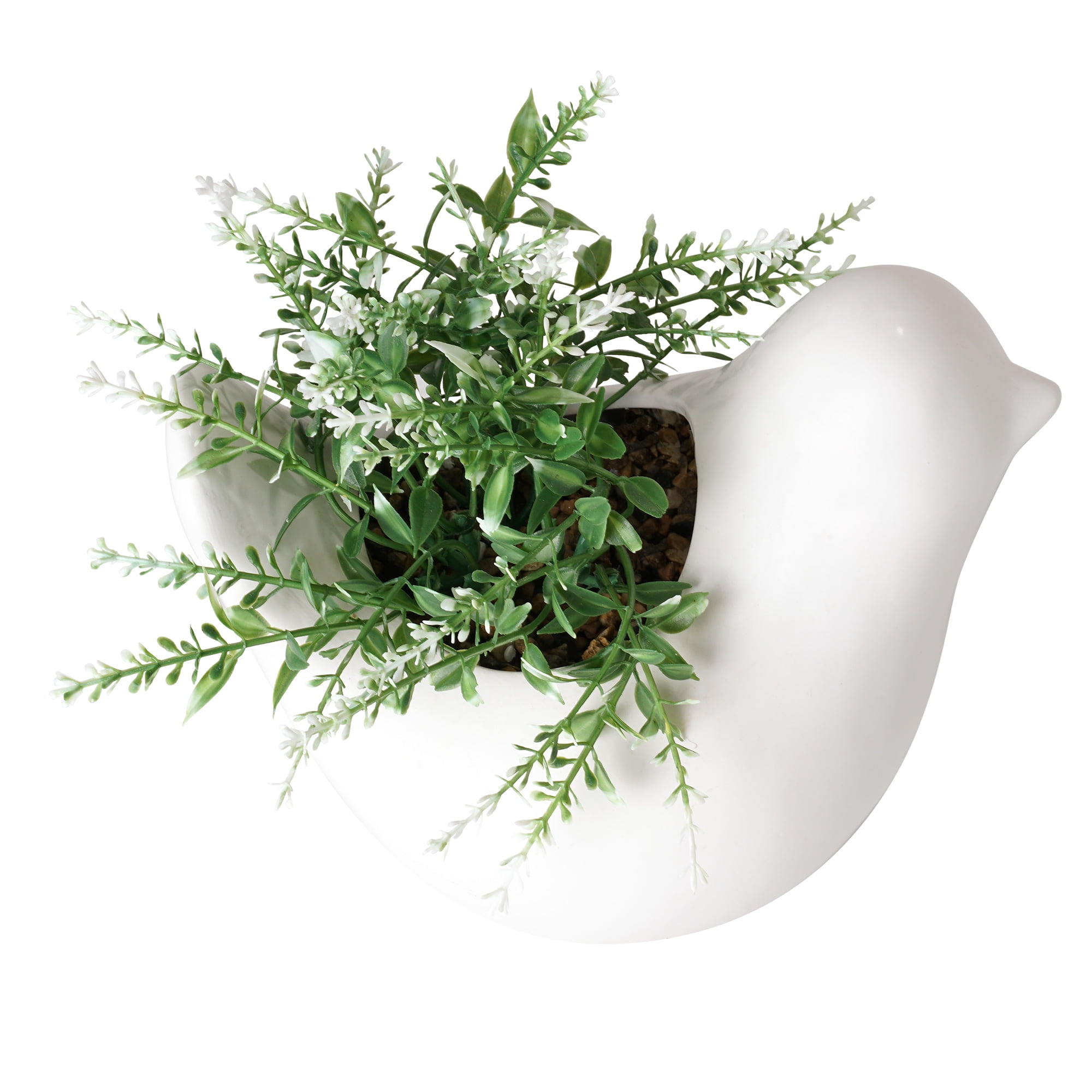 (2 pack) Mainstays 6" Artificial Green Plant in White Ceramic Bird Vase
