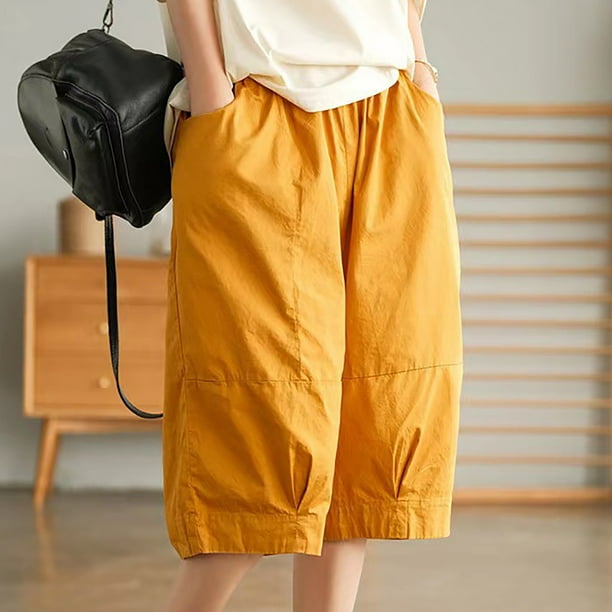 Aayomet Women's Shorts Loose Cotton and Linen Half Length Pants