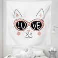 thumbnail image 1 of Pink Cat Tapestry, Funny Portrait of Kitten Face Love Lettering Vintage Polka Dot Glasses, Fabric Wall Hanging Decor for Bedroom Living Room Dorm, 5 Sizes, Blush Charcoal Grey, by Ambesonne, 1 of 1