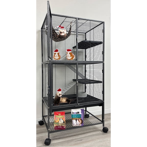 LARGE Deluxe Double Unit Two Story 4-Tiers Small Animal Critter Home Rolling Cage Hamster Habitat Mouse Rat Gerbil Guinea Pig House Ferret Hammock Chinchilla Sugar Glider Hedgehog