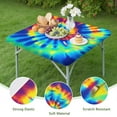 thumbnail image 4 of Colorful Rainbow Tie Dye Spiral Pattern Square Fitted Tablecloth with Elastic Edge,Square Table Cover,Washable Elastic Table Cover for Home Kitchen Party Decor 34"x34", 4 of 6
