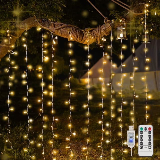 Luces de cortina Suddus 200 LED de color blanco cálido para dormitorio y exterior