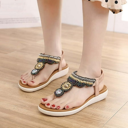 

AXXD Women Pink Sandals Clearance Under $10 Summer Sandals For Flat Slip On Sandals Crystal Roman Shoes Open Toe Casual Sandals