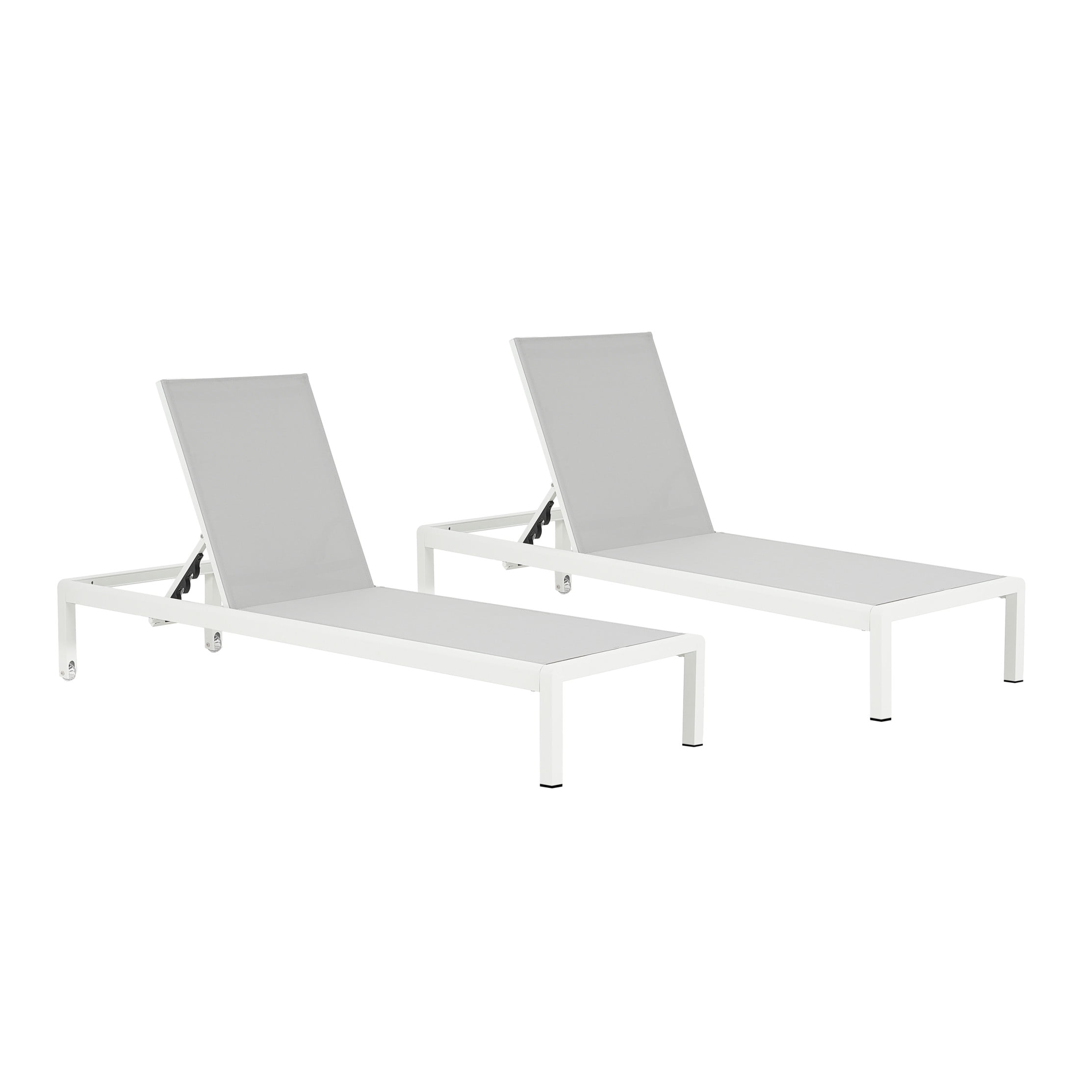 Christopher Knight Home Modern Outdoor Aluminum Chaise Lounges, 4-Position Reclining, Textilene, White+Grey, Set of 2