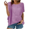 thumbnail image 2 of Summer Plus Size Women's Tank Tops Solid Round-Neck Short Sleeve Side Slit Casual T-shirt Blouse, 2 of 7