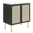 thumbnail image 3 of Modway Chaucer 30" Wood & Rattan Bathroom Vanity in Black/White, 3 of 16