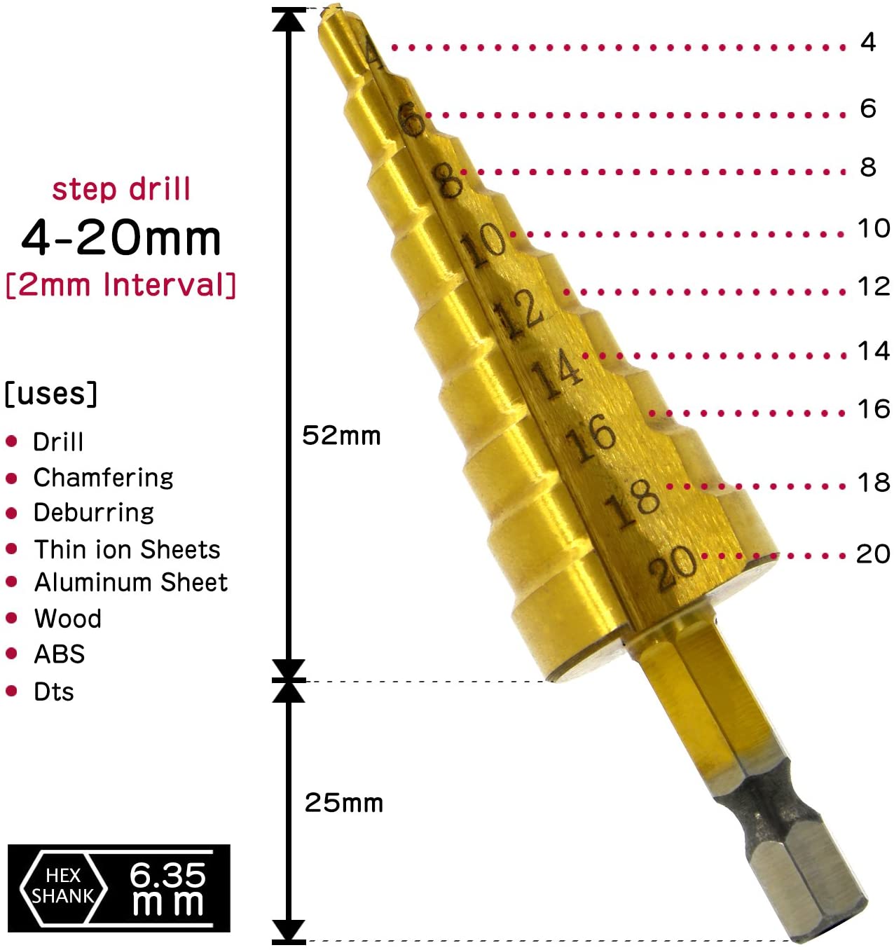 Set Of 3 Staggered Countersink Drill Bit, Hss Stainless Steel, Titanium Conical Triangle, With Hexagonal Shank, For Screwdriver Drilling On Steel, Brass, Wood, Plastic - image 3 of 7