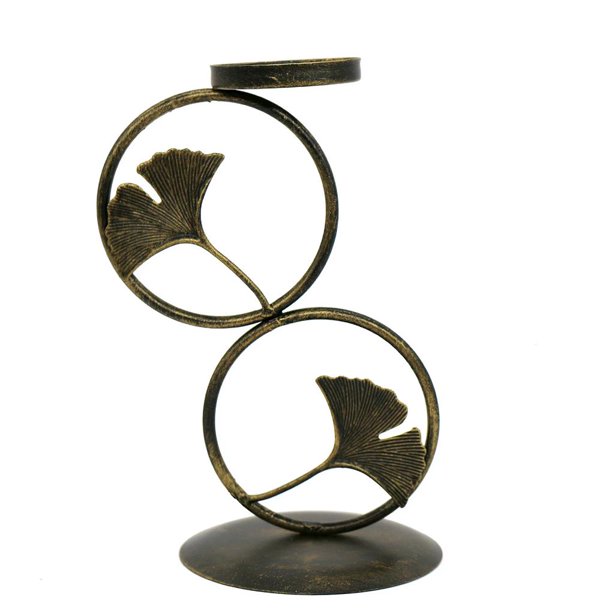 Bearachild Candelabro de hoja de ginkgo de estilo retro europeo, candelero forjado simple moderno, adorno de de hierro para el hogar, bar, fiesta, Decoración del hogar No.2 Bearachild HA026446-02