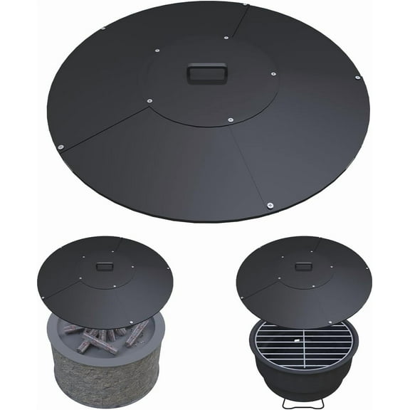 32" Round Fire Pit Lid Fits for Bonfire Pits up to 30", Metal Cover with Handle, All-Weather Resistance Outdoor Firepit Accessory, Smokeless Fire Pit Cover for Fire Tables，Fire Pit