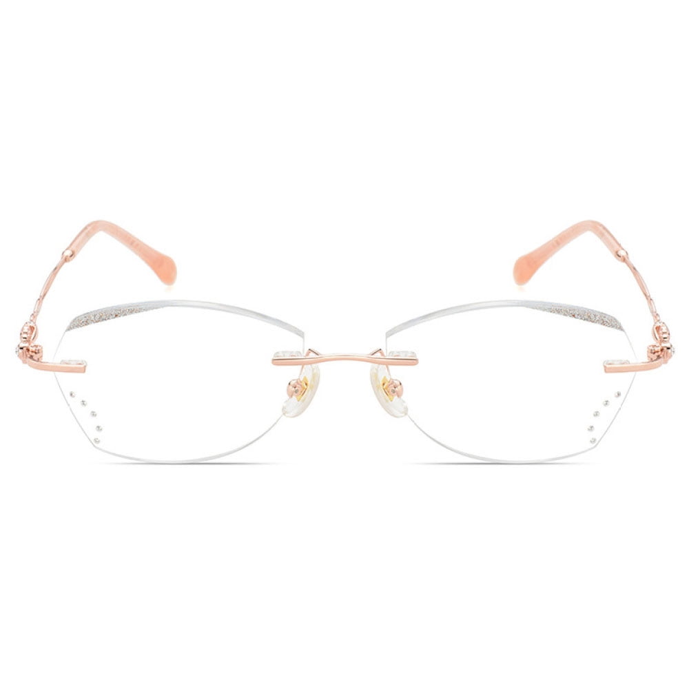 Women's Rimless Reading Glasses 4.00 Anti-Blue Light Bling Diamond Frameless Rose Gold Readers 4.00 Strength