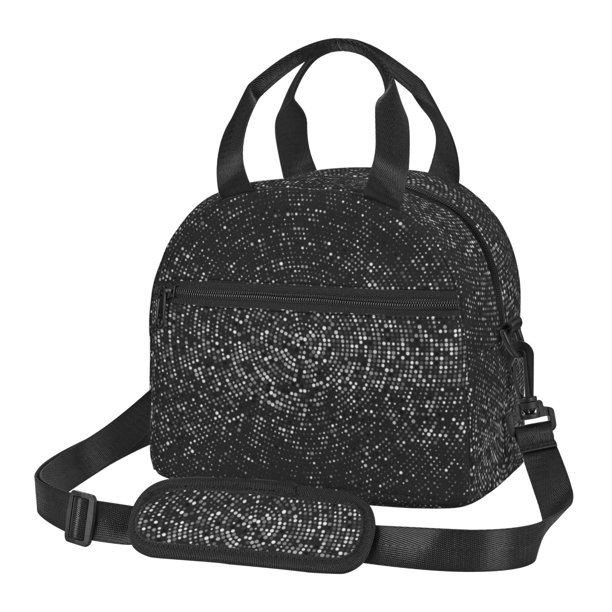 Balery Black And White Dotted Bolsa de Almuerzo Impresa, Caja de Almuerzo Reutilizable, Bolsa Térmica Aislada para Almuerzo, Bolsa Antiderrames