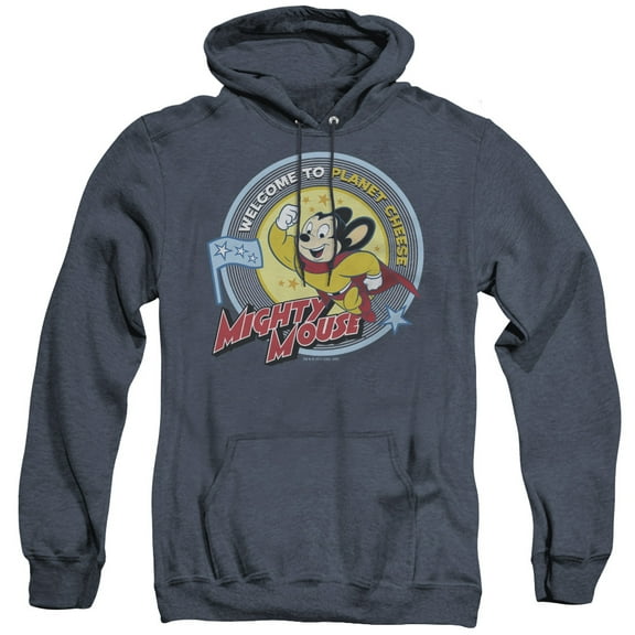 Mighty Mouse Planet Cheese Adult Heather Hoodie Sweatshirt Navy