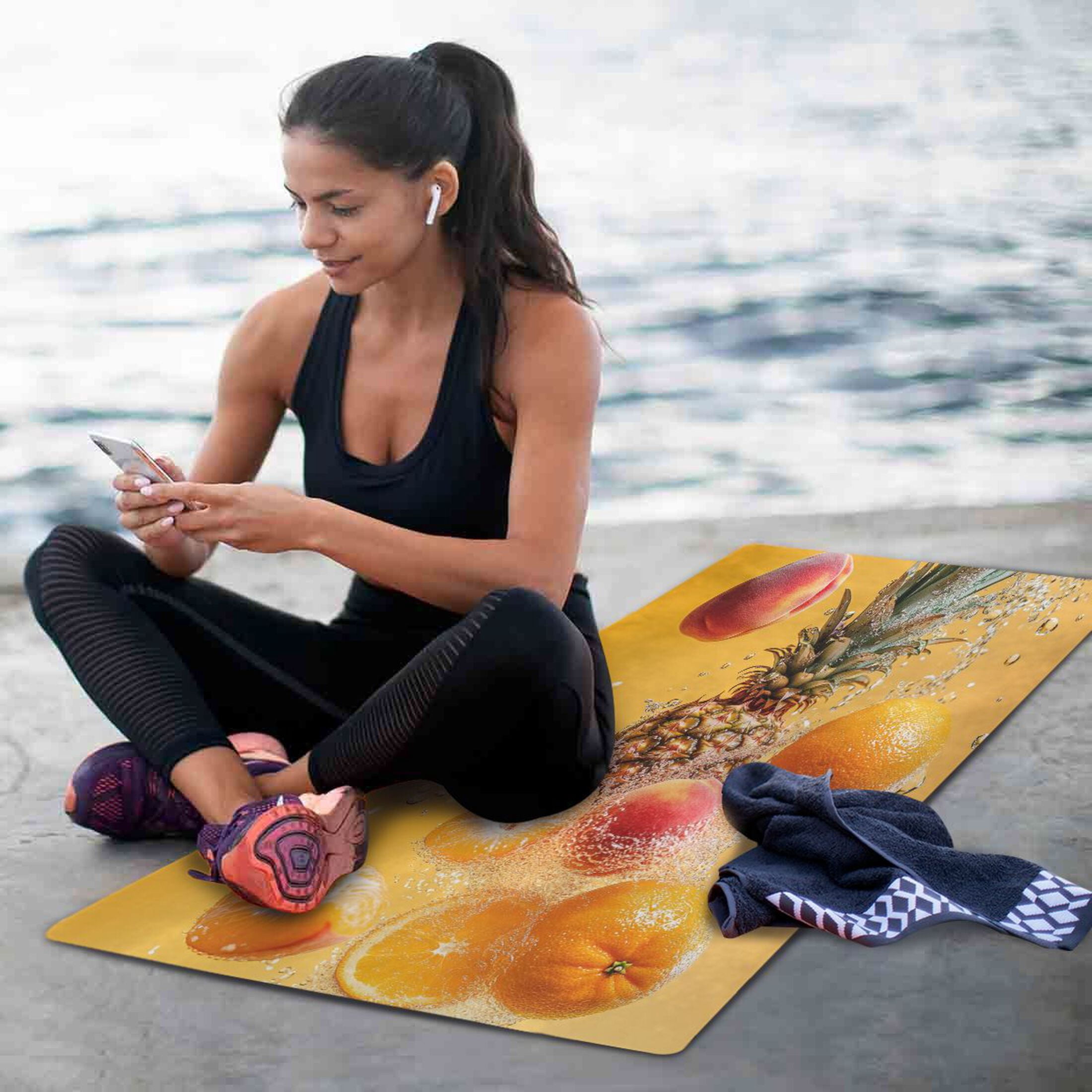 BZSMCE Yoga Mat Women Fruits Splashing in Water Fitness Mat