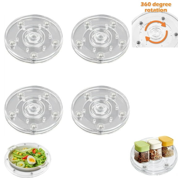 360 Degree Rotating Clear Turntable,Tutuviw 4 Pcs Acrylic Turntable Bearings Hardware,4" Acrylic Ball Bearing Rotating Tray,Swivel Display Stands,Rotating Swivel Base for Makeup Counte Kitchen Pantry